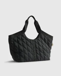 Black Padded Webbing Detail Shopper Bag