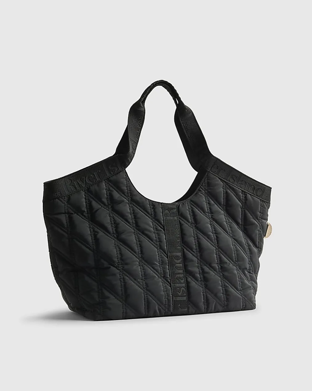 Black Padded Webbing Detail Shopper Bag