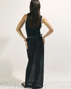 Black Palm Embroidered Sarong Skirt