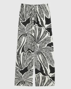 Black Palm Print Beach Trousers