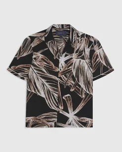 Black Palm Print Short Sleeve Shirt