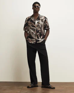 Black Palm Print Short Sleeve Shirt