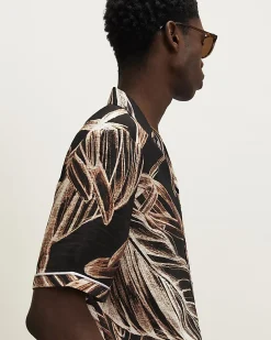 Black Palm Print Short Sleeve Shirt