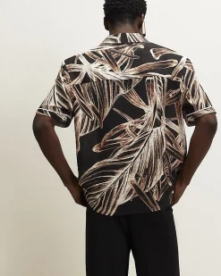 Black Palm Print Short Sleeve Shirt