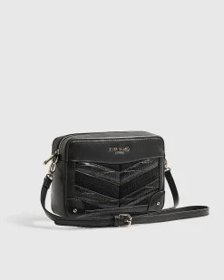 Black Panelled Chevron Boxy Cross Body Bag