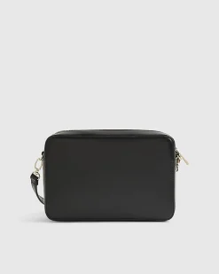 Black Panelled Chevron Boxy Cross Body Bag