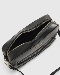 Black Panelled Chevron Boxy Cross Body Bag