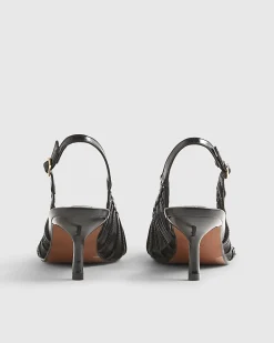 Black Panelled Mesh Slingback Court Heels
