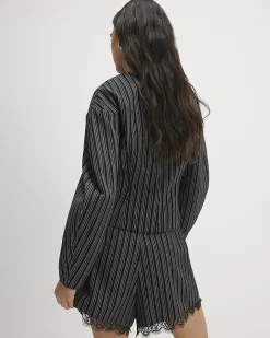 Black Pinstripe Cocoon Sleeve Jacket