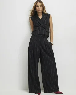Black Pinstripe Wide Leg Trousers
