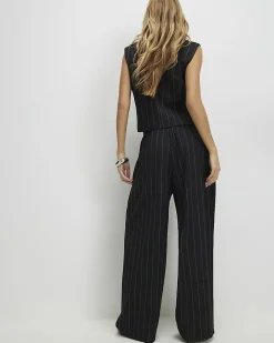 Black Pinstripe Wide Leg Trousers