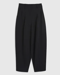 Black Pleated Barrel Leg Trousers