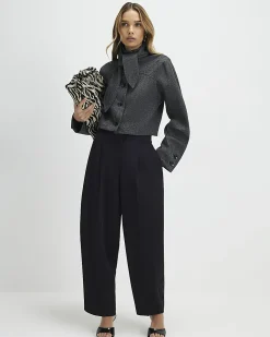 Black Pleated Barrel Leg Trousers