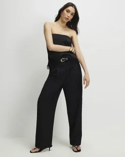 Black Pleated Wide Leg Trousers