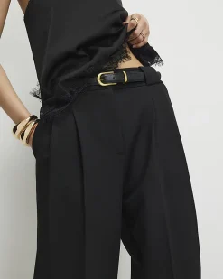 Black Pleated Wide Leg Trousers