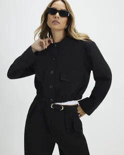 Black Pocket Detail Bomber Jacket