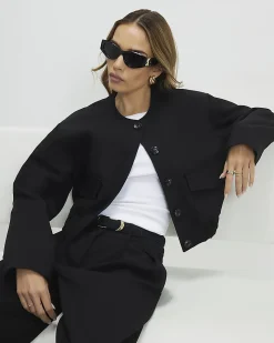 Black Pocket Detail Bomber Jacket
