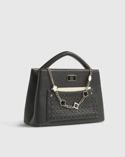 Black Pocket Front Charm Tote Bag