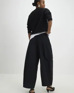 Black Poplin Barrel Leg Trousers