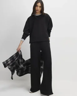 Black Premium Drawstring Wide Leg Joggers