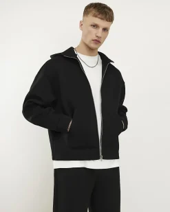 Black Premium Oversized Zip Through Hoodie