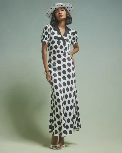 Black Premium Polka Dot Midi Dress