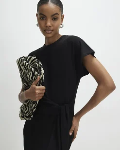 Black Premium Short Sleeve Knot Midi Dress