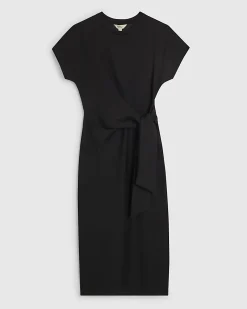 Black Premium Tie Side Midi Dress