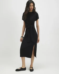 Black Premium Tie Side Midi Dress
