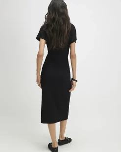 Black Premium Tie Side Midi Dress