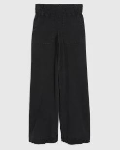 Black Pull On Elasticated Wide Leg Jeans