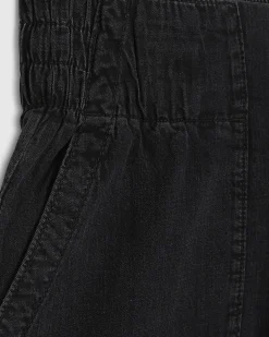 Black Pull On Elasticated Wide Leg Jeans