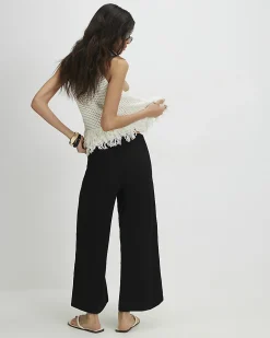Black Pull On Textured Culottes