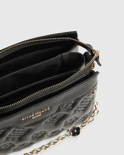 Black Quilted Monogram Crossbody Bag