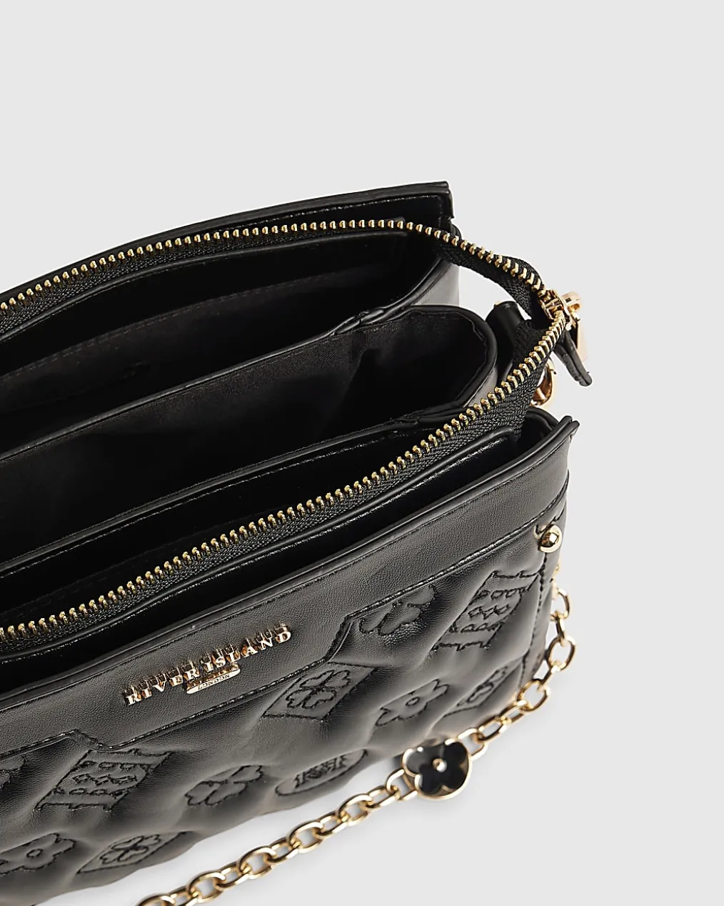 Black Quilted Monogram Crossbody Bag