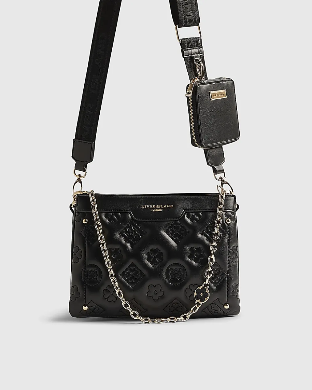 Black Quilted Monogram Crossbody Bag