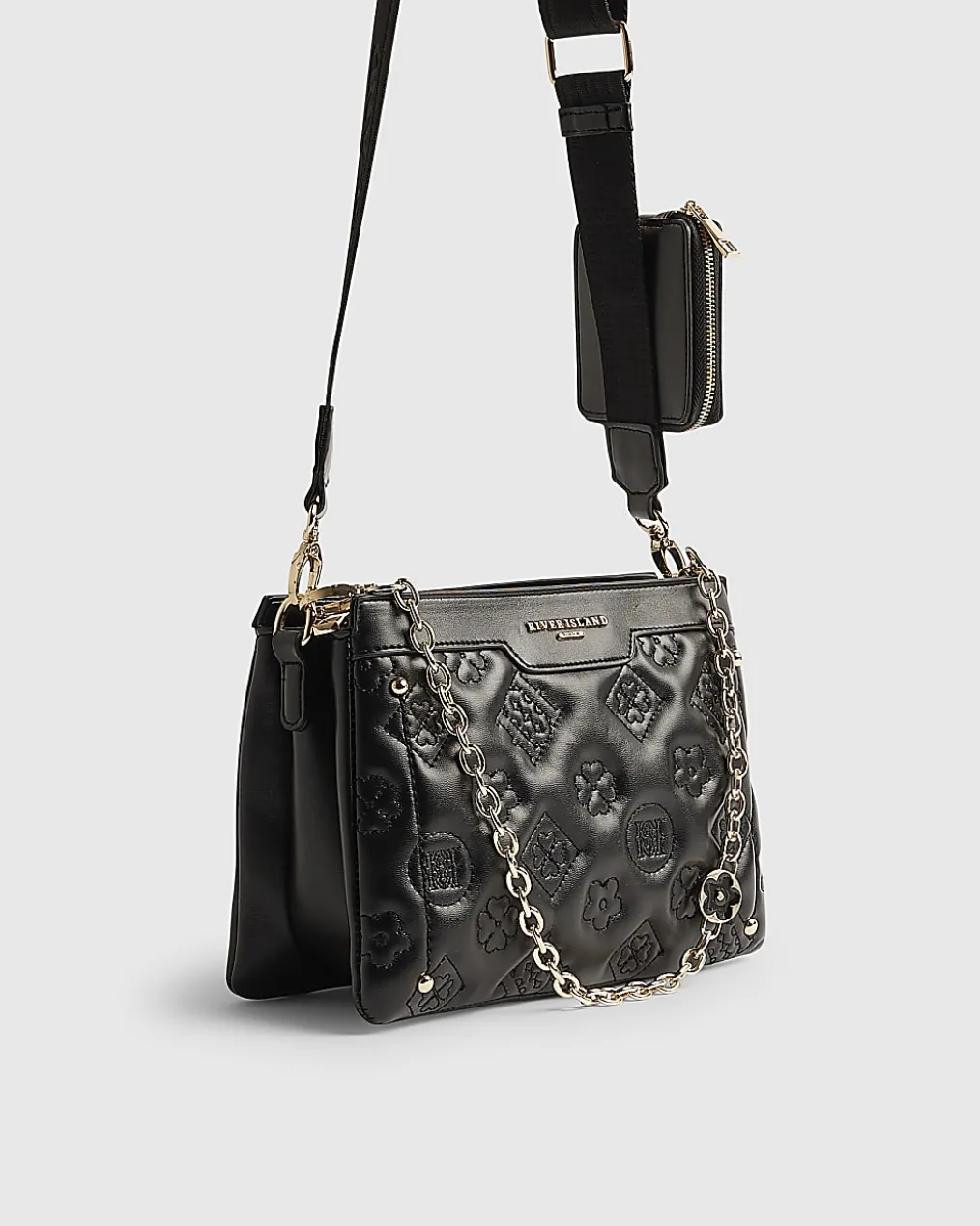 Black Quilted Monogram Crossbody Bag