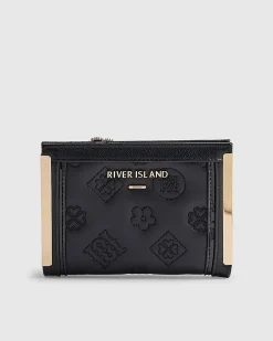 Black Quilted Monogram Print Fold Out Purse