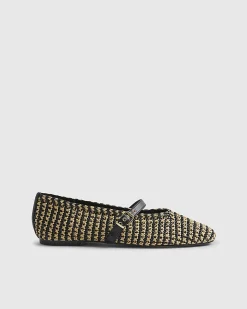 Black Raffia MaryJane Flat Ballet Pumps