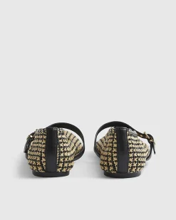 Black Raffia MaryJane Flat Ballet Pumps