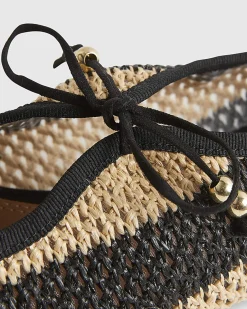 Black Raffia Stripe Mary Jane Shoes