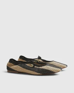 Black Raffia Stripe Mary Jane Shoes