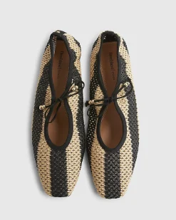 Black Raffia Stripe Mary Jane Shoes