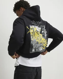 Black Regular Fit City Graphic Hoodie