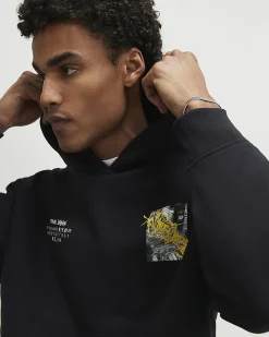 Black Regular Fit City Graphic Hoodie