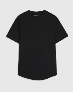 Black Regular Fit Cotton Curve Hem T-Shirt