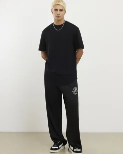 Black Regular Fit Cotton Curve Hem T-Shirt