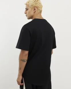 Black Regular Fit Cotton Curve Hem T-Shirt