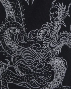 Black Regular Fit Embroidered Dragon Shorts