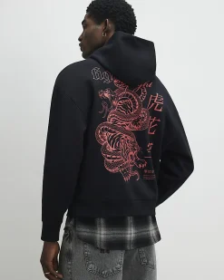 Black Regular Fit Fight Snake Hoodie